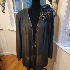 Misty Lane Evening Womens Jacket Sz 18 Beaded Long Open Cardigan Black Rhineston